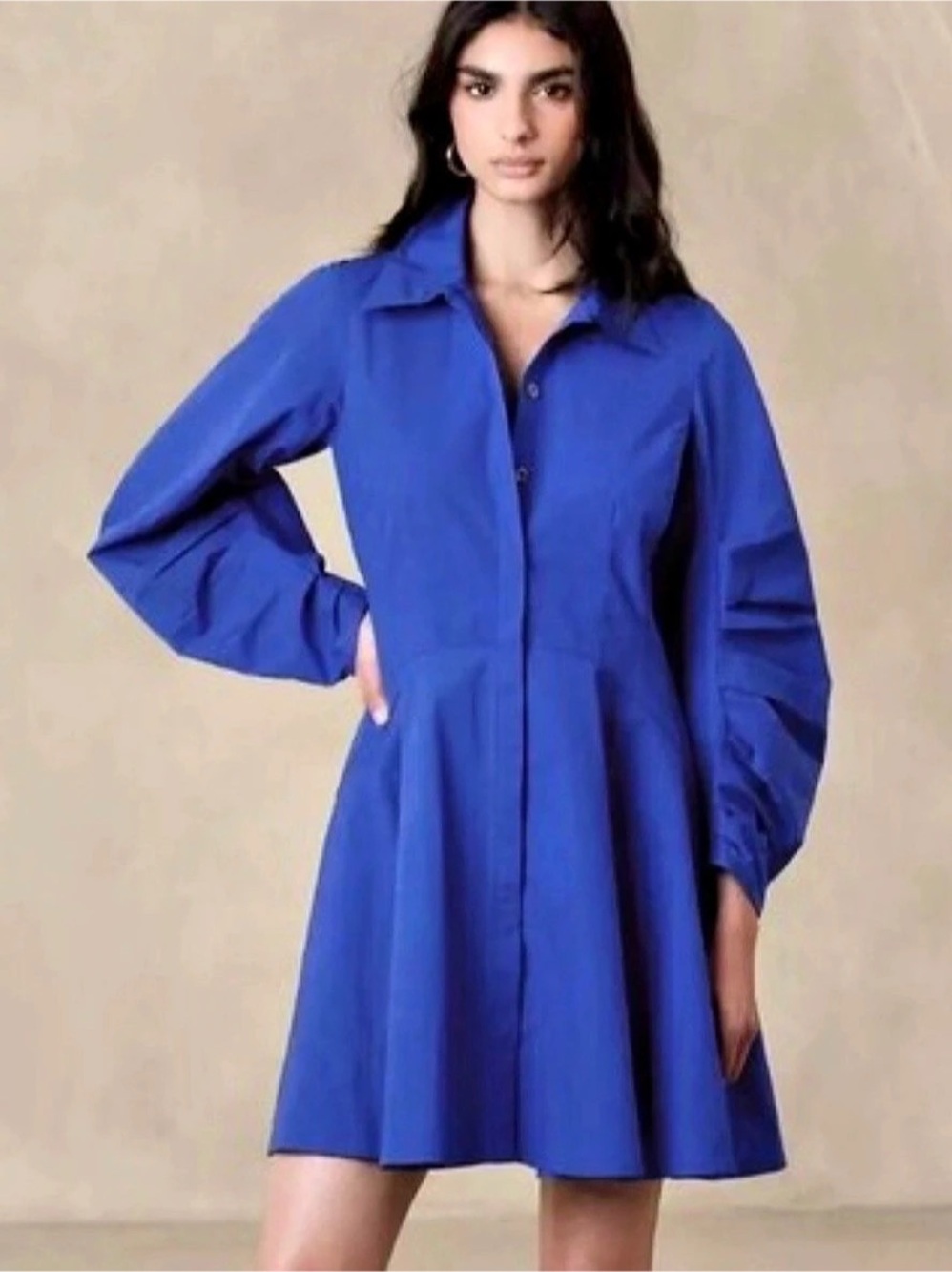NWT Banana Republic Paxton Poplin Cobalt Blue Cotton Mini Shirt Dress Size XS